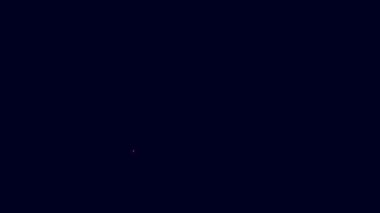 Parlayan neon hattı elbise askısı ikonu mavi arka planda izole edildi. Vestiyer ikonu. Kıyafet servis sembolü. Çamaşır askı tabelası. 4K Video hareketli grafik canlandırması.