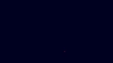 Parlayan neon hattı mavi arkaplanda yüzde indirim etiketi simgesi izole edildi. Etiket alışverişi. Özel teklif işareti. İndirim kuponları sembolü. 4K Video hareketli grafik canlandırması.