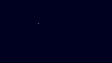 Parlayan neon hattı radyoaktif uyarı lambası ikonu mavi arkaplanda izole edildi. 4K Video hareketli grafik canlandırması.