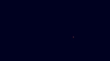 Mavi arka planda izole edilmiş bir hediye ikonu olarak parlayan neon çizgi kitabı. 4K Video hareketli grafik canlandırması.