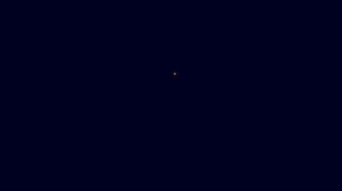 Mavi arka planda izole edilmiş sinema ikonu hakkında parlayan neon çizgisi kitabı. 4K Video hareketli grafik canlandırması.