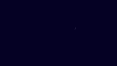 Parlayan neon hattı Su filtresi kartuş simgesi mavi arkaplanda izole edildi. 4K Video hareketli grafik canlandırması.