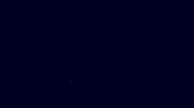Parlayan neon hattı patlıcan simgesi mavi arkaplanda izole edildi. 4K Video hareketli grafik canlandırması.