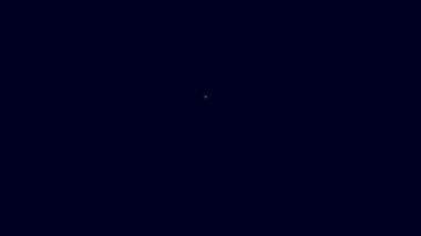 Parlak neon çizmeli Hunter çizmeleri ikonu mavi arkaplanda izole edildi. 4K Video hareketli grafik canlandırması.