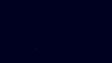 Parlayan neon hattı turist çadırı simgesi mavi arka planda izole edildi. Kamp sembolü. 4K Video hareketli grafik canlandırması.