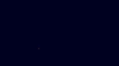 Parlayan neon hattı ortaçağ yay ikonu mavi arka planda izole edildi. Ortaçağ silahı. 4K Video hareketli grafik canlandırması.