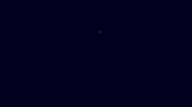 Parlayan neon hattı hediye kutusu simgesi mavi arkaplanda izole edildi. 4K Video hareketli grafik canlandırması.