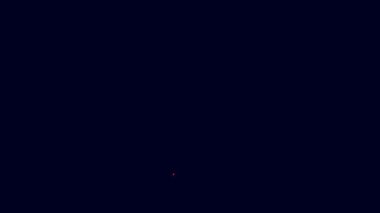 Parlayan neon hattı, tencere simgesinde bitki mavi arkaplanda izole edildi. Tencerede yetişen bir bitki. Saksı bitkisi işareti. 4K Video hareketli grafik canlandırması.