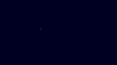 Parlayan neon hattı mikrodalga fırın ikonu mavi arkaplanda izole edildi. Ev aletleri simgesi. 4K Video hareketli grafik canlandırması.