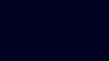 Parlayan neon hattı Trompet simgesi mavi arkaplanda izole edildi. Müzik aleti. 4K Video hareketli grafik canlandırması.