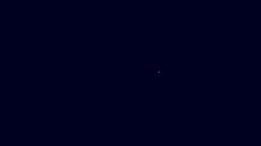 Parlayan neon hattı Kontak lens konteynır simgesi mavi arkaplanda izole edildi. Görme bakımı, lens hijyen konteynırı. 4K Video hareketli grafik canlandırması.