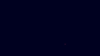Parlayan neon hattı eskrim ikonu mavi arkaplanda izole edildi. Spor malzemeleri. 4K Video hareketli grafik canlandırması.