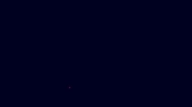 Mavi arka planda kum ve şemsiye ikonu olan çocuklar için parlayan neon hat Sandbox. 4K Video hareketli grafik canlandırması.