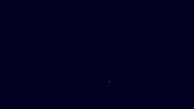 Parlayan neon hattı mavi arkaplanda izole edilmiş çekiç ve anahtar simgesi. Donanım aletleri. 4K Video hareketli grafik canlandırması.
