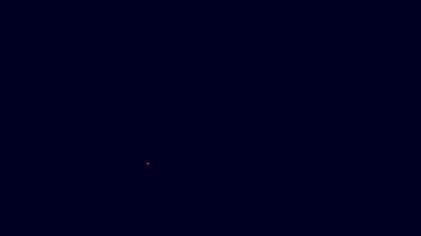 Parlayan neon hattı davul çubukları simgesi mavi arkaplanda izole edilmiş. Müzik işareti. Müzik aleti sembolü. 4K Video hareketli grafik canlandırması.