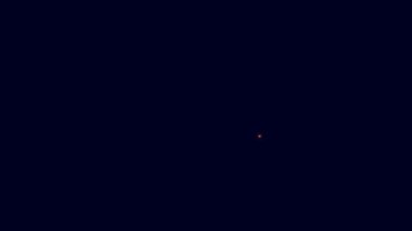 Parlayan neon hattı 3D modelleme simgesi mavi arkaplanda izole edildi. Artırılmış gerçeklik mi yoksa sanal gerçeklik mi? 4K Video hareketli grafik canlandırması.