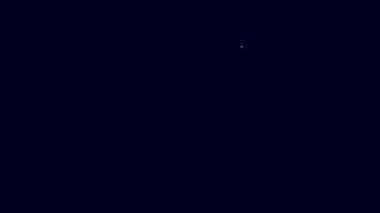 Parlayan neon hattı Ortaçağ kadeh ikonu mavi arkaplanda izole edildi. Kutsal Kase. 4K Video hareketli grafik canlandırması.