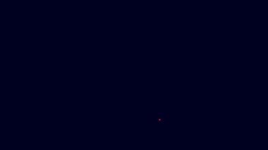 Parlayan neon hattı mavi arka planda izole edilmiş bir demiryolu ikonunda kırılmış ya da kırılmış raylar. 4K Video hareketli grafik canlandırması.