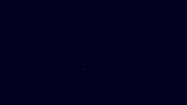 青の背景に孤立したネオンラインの旗のアイコンを光る ロケーションマーカーシンボル 4Kビデオモーショングラフィックアニメーション — ストック動画