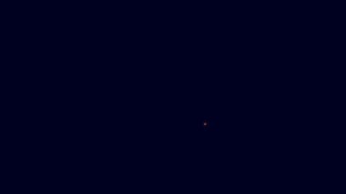 Parlayan neon çizgisi Noel çelengi ikonu mavi arka planda izole edildi. Mutlu Noeller ve mutlu yıllar. 4K Video hareketli grafik canlandırması.