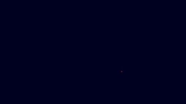 Parlayan neon hattı ofis masası simgesi mavi arkaplanda izole edildi. 4K Video hareketli grafik canlandırması.