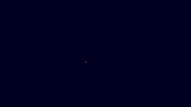 Mavi arkaplanda parlayan neon hattı bilgisayar simgesi vakası izole edildi. Bilgisayar sunucusu. İş istasyonu. 4K Video hareketli grafik canlandırması.