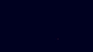 Parlayan neon hattı Bowling pin simgesi mavi arkaplanda izole edildi. Hokkabazlık kulüpleri, sirk şekerlemeleri. 4K Video hareketli grafik canlandırması.