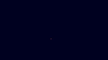 Parlayan neon hattı hava hokey masası ikonu mavi arka planda izole edildi. 4K Video hareketli grafik canlandırması.