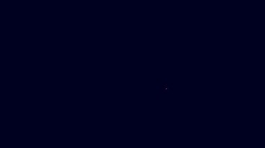 Parlayan neon çizgi oyun zar simgesi mavi arkaplanda izole edildi. Kumarhane kumarı. 4K Video hareketli grafik canlandırması.