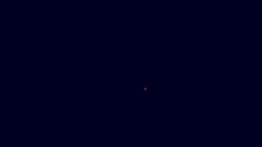 Parlayan neon hattı ahşap kütük simgesi mavi arkaplanda izole edildi. Yakacak odun yığını. 4K Video hareketli grafik canlandırması.