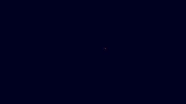 Parlayan neon çizgisi, makara simgesine iplik dikme mavi arkaplanda izole edildi. İplik makarası. İplik kutusu. 4K Video hareketli grafik canlandırması.