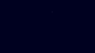 Parlayan neon hattı elektrikli diş fırçası ikonu mavi arkaplanda izole edildi. 4K Video hareketli grafik canlandırması.