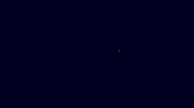Parlayan neon hattı rüzgar simgesi mavi arkaplanda izole edildi. Rüzgarlı bir hava. 4K Video hareketli grafik canlandırması.