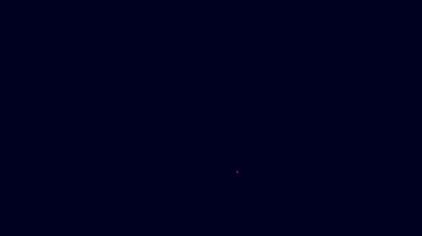 Mavi arka planda izole edilmiş çizgi çizgili parlak neon çizgili Noel şekeri çubuğu. Mutlu Noeller ve mutlu yıllar. 4K Video hareketli grafik canlandırması.