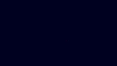 Parlayan neon hattı. Mavi arka planda balık iskeleti ikonu izole edildi. Balık kemiği işareti. 4K Video hareketli grafik canlandırması.