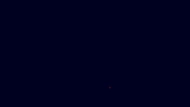 Parlayan neon hattı petrol test tüpü ikonu mavi arka planda izole edildi. Komiklik şişesi ve düşen damla. 4K Video hareketli grafik canlandırması.