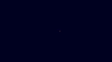 Parlayan neon hattı yarış direksiyonu ikonu mavi arka planda izole edildi. Araba tekeri ikonu. 4K Video hareketli grafik canlandırması.