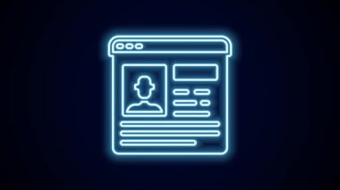 Parlayan neon hattı simgesi siyah arkaplanda izole edildi. Özgeçmiş başvurusu. Profesyonel personel aranıyor. Personel analizi devam ediyor. 4K Video hareketli grafik canlandırması.