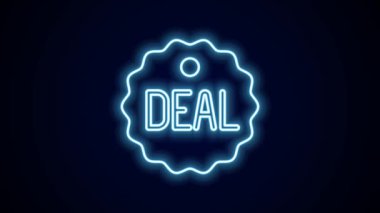 Parlayan neon hattı anlaşma simgesi siyah arkaplanda izole edildi. 4K Video hareketli grafik canlandırması.
