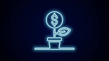 Parlayan neon hattı dolar bitkisi simgesi siyah arkaplanda izole edildi. İş yatırımı büyüme konsepti. Para tasarrufu ve yatırım. 4K Video hareketli grafik canlandırması.