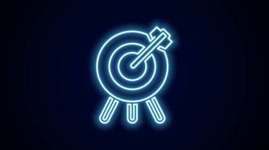 Parlayan neon hattı hedef finansal hedef kavramı simgesi siyah arkaplanda izole edildi. Sembolik hedeflere ulaşım, başarı. 4K Video hareketli grafik canlandırması.