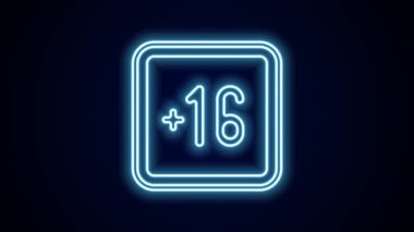 Parlayan neon hattı artı 16 film ikonu siyah arkaplanda izole edildi. Yetişkin içeriği. On altı artı ikon. Sansürlü iş konsepti. 4K Video hareketli grafik canlandırması.