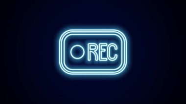Parlayan neon hattı kayıt simgesi siyah arkaplanda izole edildi. Dinlenme düğmesi. 4K Video hareketli grafik canlandırması.