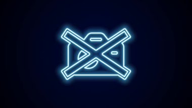 Parlayan neon hattı yasağı işareti siyah arkaplanda izole edilmiş hiçbir video kayıt simgesi yok. 4K Video hareketli grafik canlandırması.