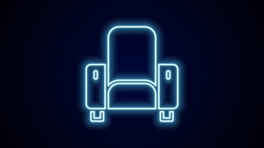 Parlayan neon hattı sinema koltuğu simgesi siyah arkaplanda izole edildi. 4K Video hareketli grafik canlandırması.