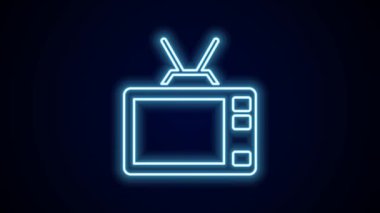 Parlayan neon hattı Retro TV simgesi siyah arkaplanda izole edildi. Televizyon tabelası. 4K Video hareketli grafik canlandırması.