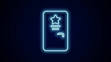 Parlayan neon hattı sahne arkası simgesi siyah arkaplanda izole edildi. Üzerinde yıldız işareti olan kapı. Ünlüler için giyinmek. 4K Video hareketli grafik canlandırması.