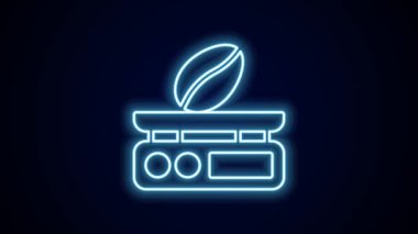 Parlayan neon hattı Elektronik kahve ölçekleri simgesi siyah arkaplanda izole edilmiş. Ağırlık ölçüm aletleri. 4K Video hareketli grafik canlandırması.