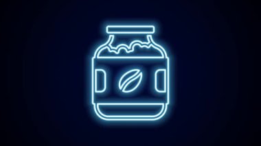 Parlayan neon hattı siyah arka planda izole kahve kavanozu ikonu. 4K Video hareketli grafik canlandırması.