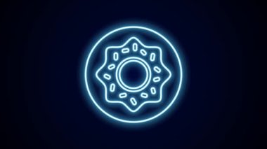 Siyah arka planda izole edilmiş tatlı jöleli neon çizgili donut. 4K Video hareketli grafik canlandırması.